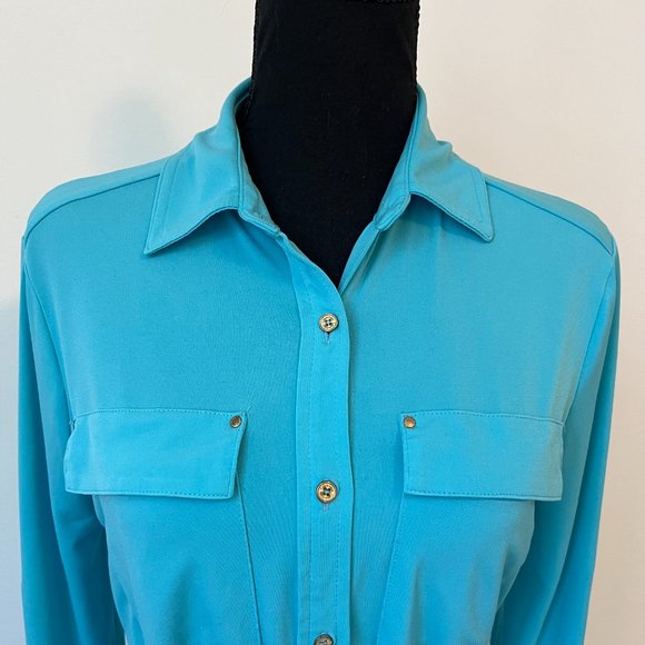 Calvin Klein Blue Belted Shirt Dress  - Long Sleeve Button Front - Size 8 Med - Picture 5 of 7